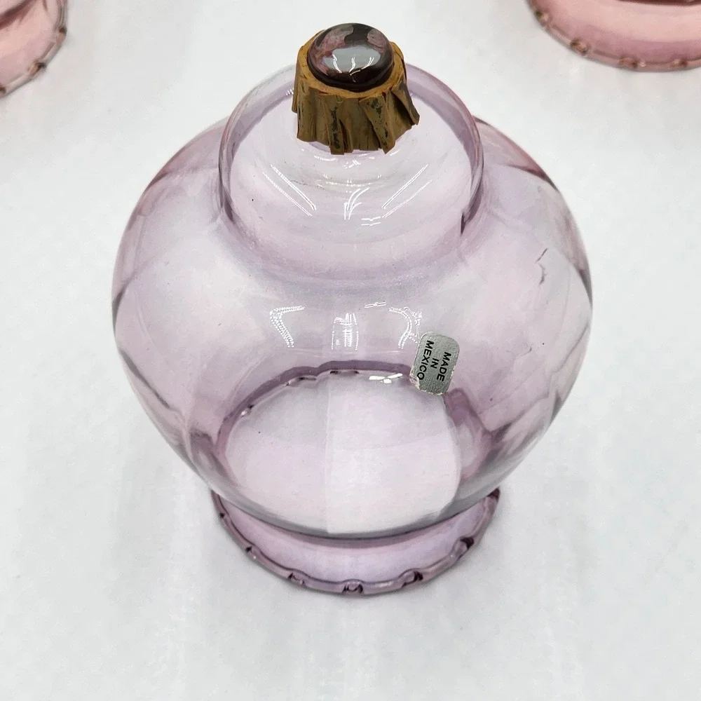 Vintage Blown Glass Peg Votive Cups Pink Purple Mixed Lot of 4 Scalloped Mexico